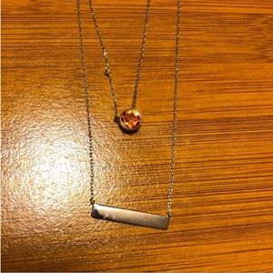 Orange Rhinestone Silver Bar Necklace